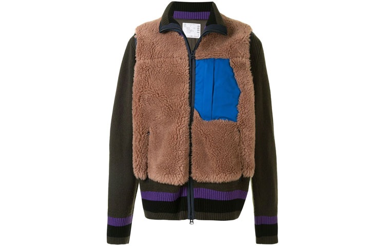 Sacai FW21 Striped Patchwork Jacket Khaki Mens 2002399M-612