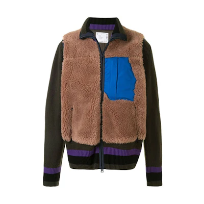 Sacai FW21 Striped Patchwork Jacket Khaki Mens 2002399M-612