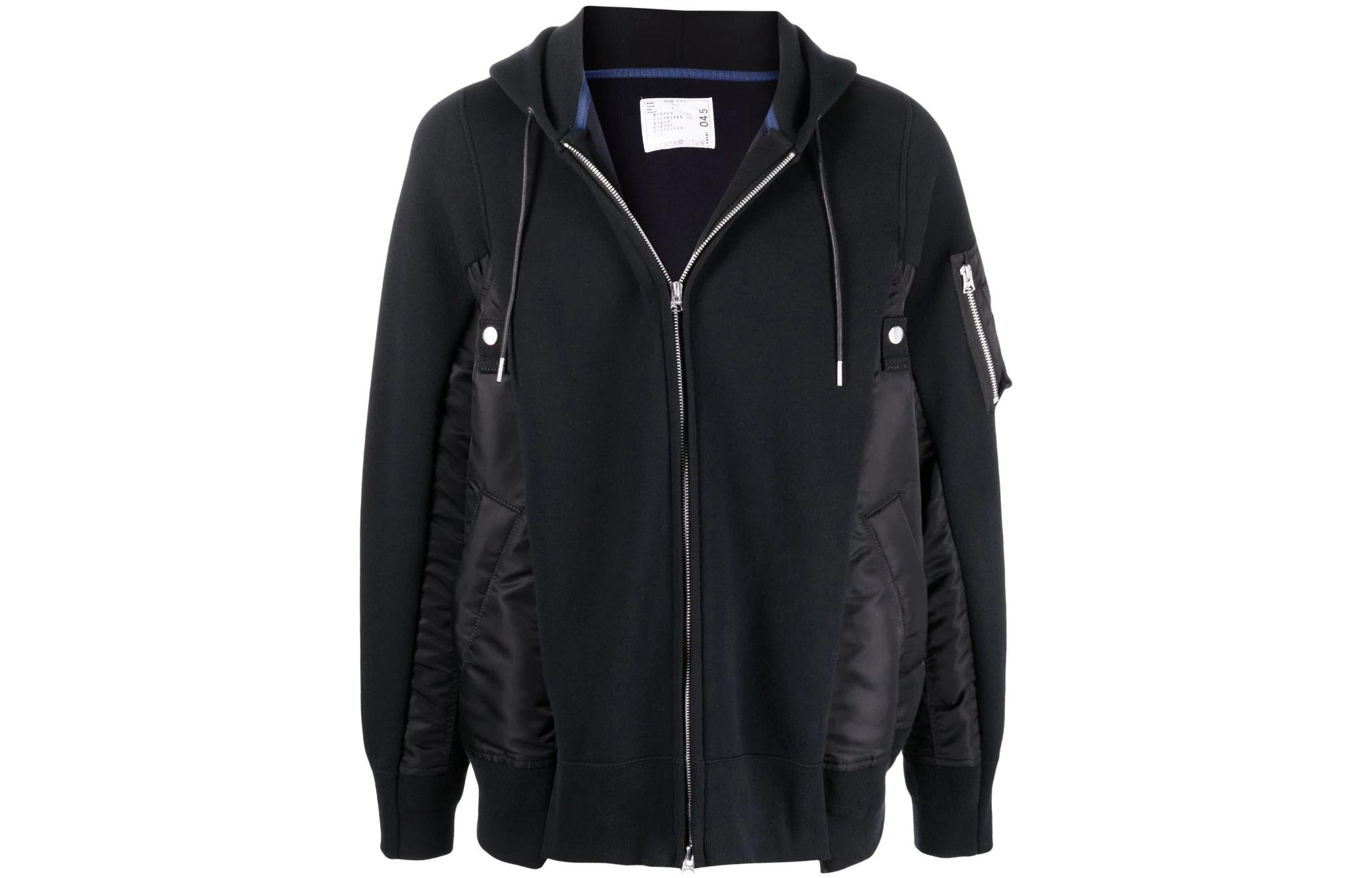 Sacai FW22 Black Drawstring Colorblock Hoodie Jacket SCM045002