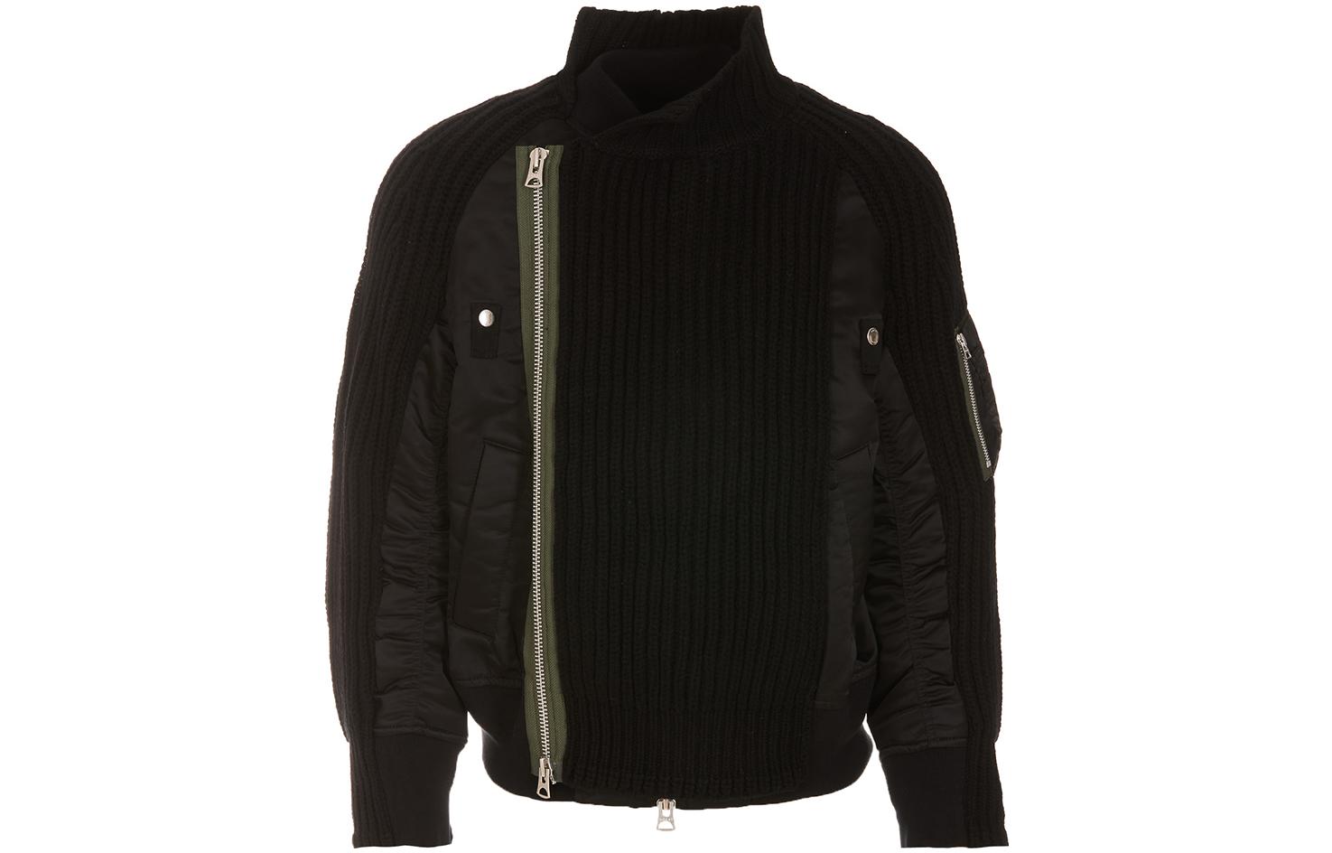 Sacai FW22 Black Knitted Zip-Up Jacket with Spliced Design 2202826M001