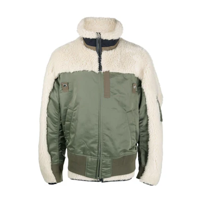 Sacai FW22 Color-Block Ribbed Trim High Collar Jacket Green Mens 2202903MFN051