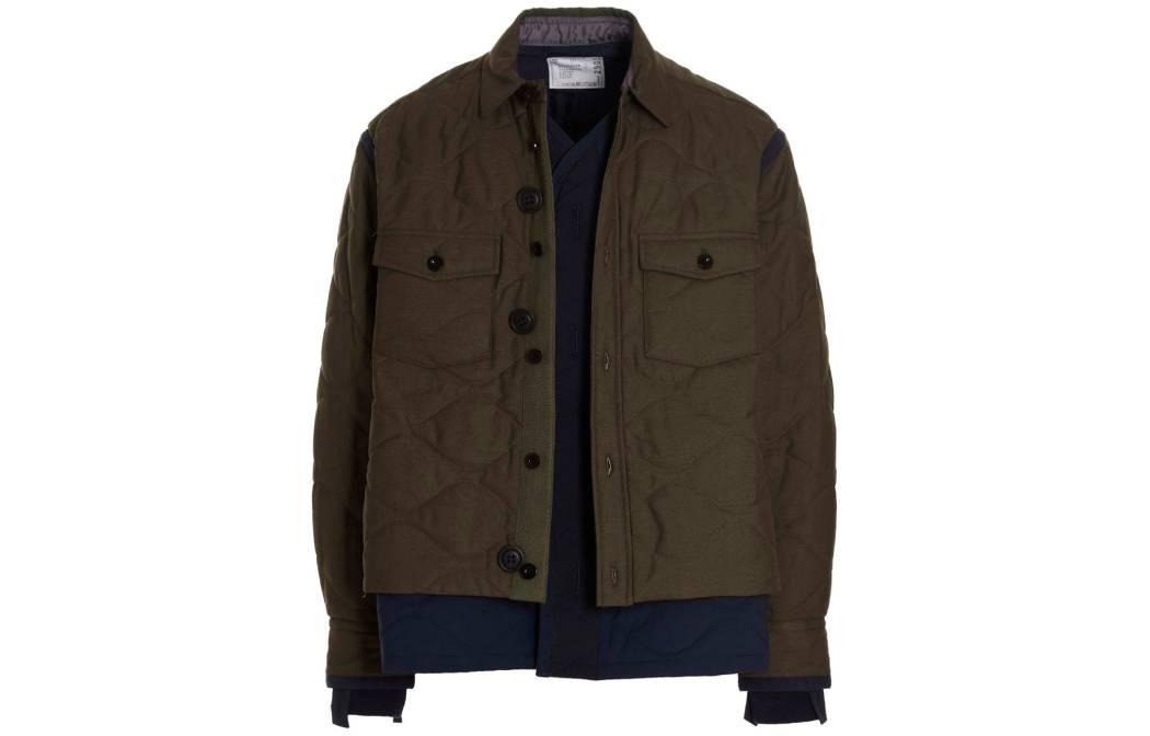 Sacai FW22 Color-Block Spliced Double-Layer Jacket Green 22-02901651