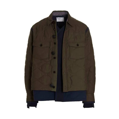 Sacai FW22 Color-Block Spliced Double-Layer Jacket Green 22-02901651