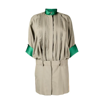 Sacai FW22 Color Block Pleated Long Sleeve Dress Gray Taupe 22-06035-651