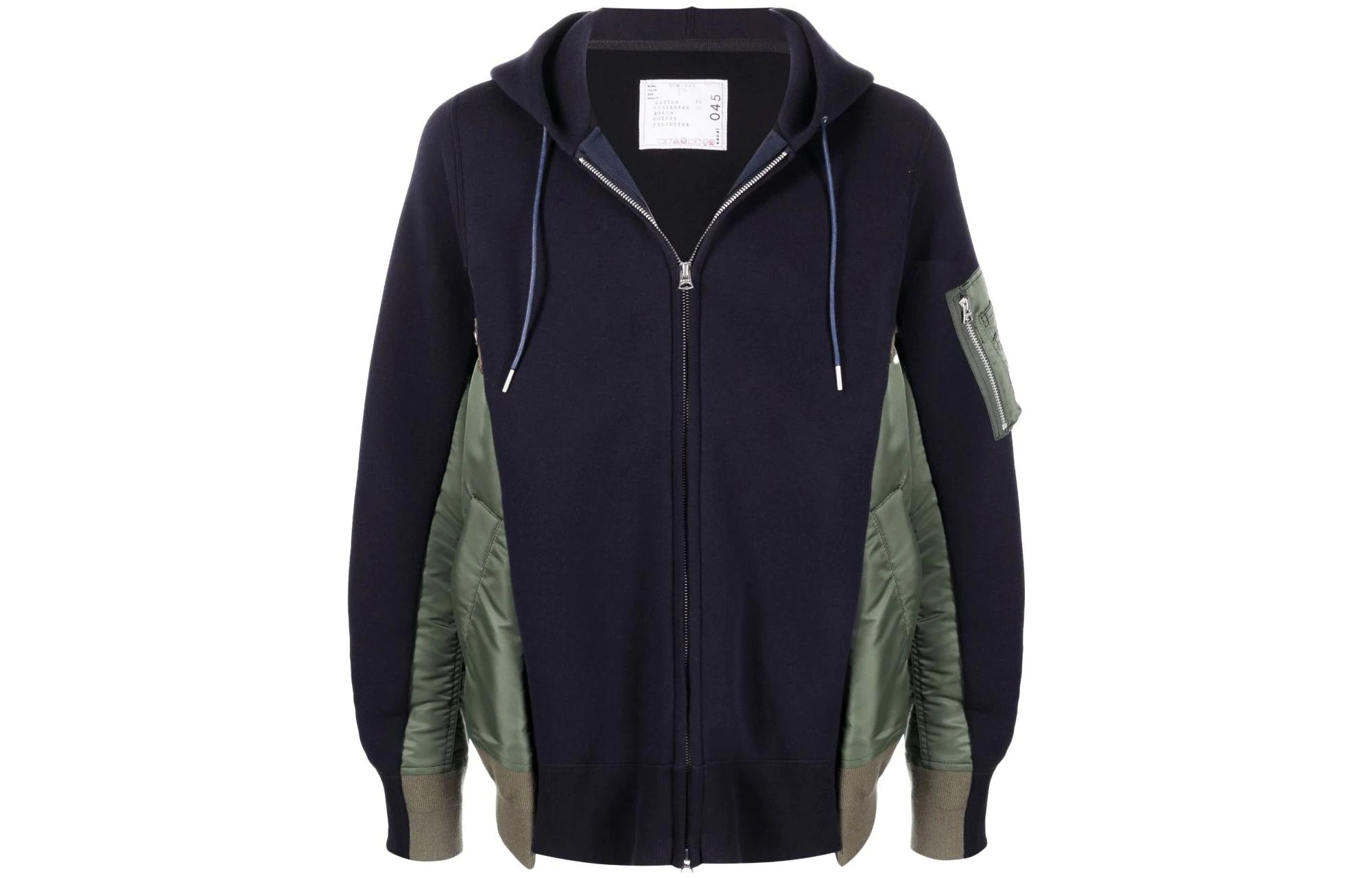 Sacai FW22 Colorblock Drawstring Hooded Jacket Black SCM045212