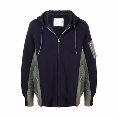 Sacai FW22 Colorblock Drawstring Hooded Jacket Black SCM045212