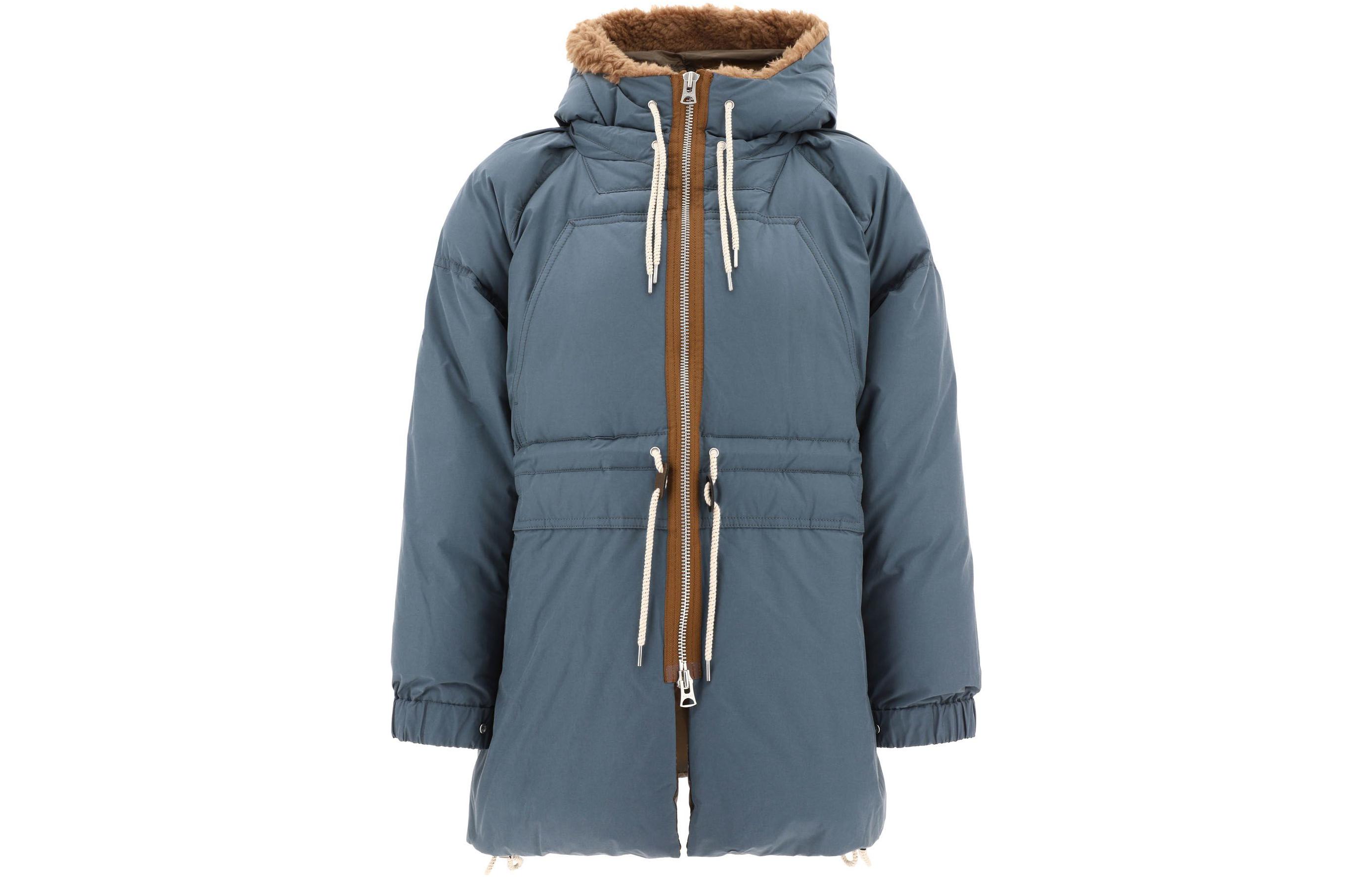 Sacai FW22 Colorblock Zip-Up Hooded Mid-Length Jacket Blue 2202898M337