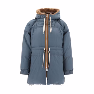 Sacai FW22 Colorblock Zip-Up Hooded Mid-Length Jacket Blue 2202898M337