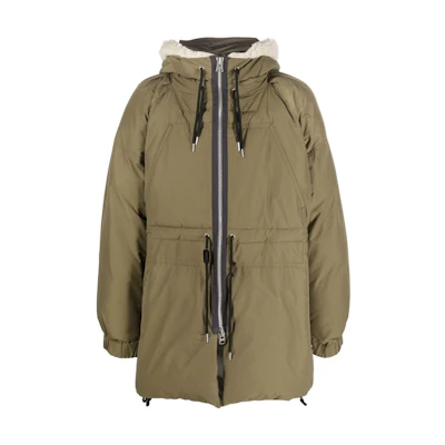 Sacai FW22 Colorblock Zip-Up Hooded Mid-Length Jacket Green Mens 2202898M501