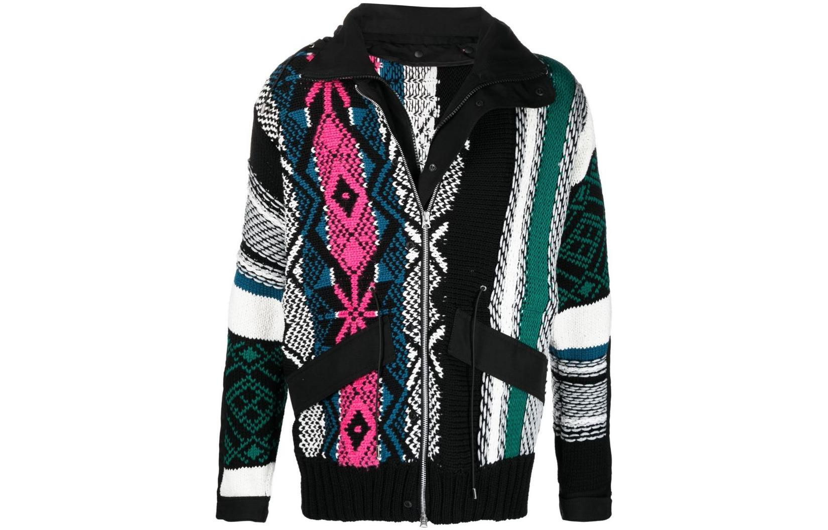 Sacai FW22 Geometric Jacquard Hoodie Jacket Black 2202748M926