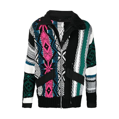 Sacai FW22 Geometric Jacquard Hoodie Jacket Black 2202748M926