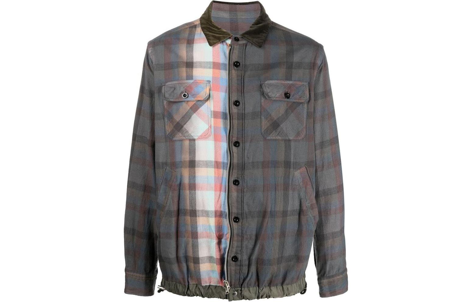 Sacai FW22 Gradient Plaid Print Shirt Jacket Grey 22-02838M926