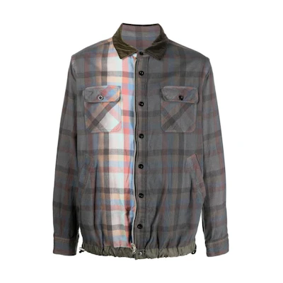 Sacai FW22 Gradient Plaid Print Shirt Jacket Grey 22-02838M926