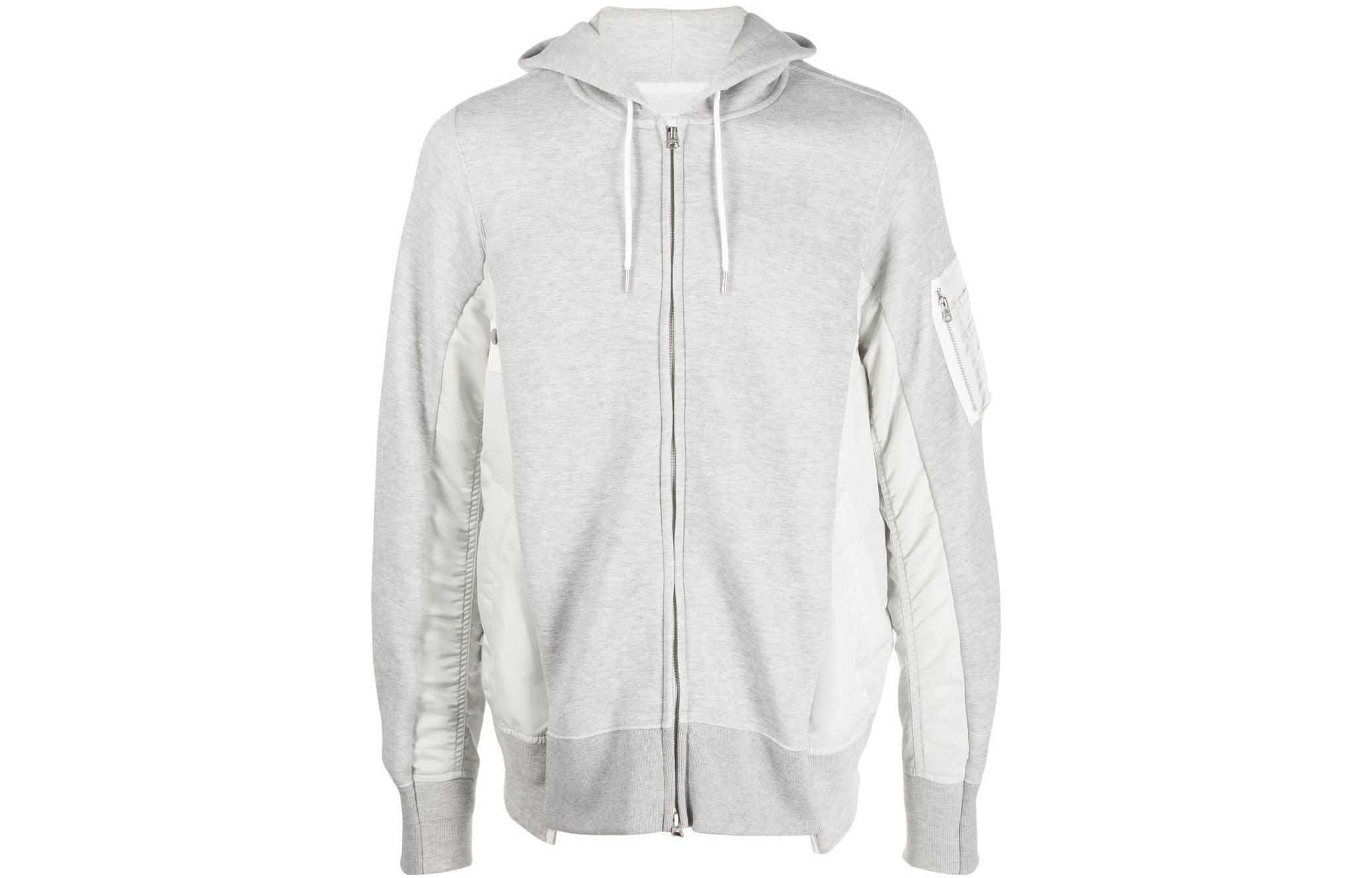 Sacai FW22 Grey Colorblock Zip-Up Hoodie SCM045