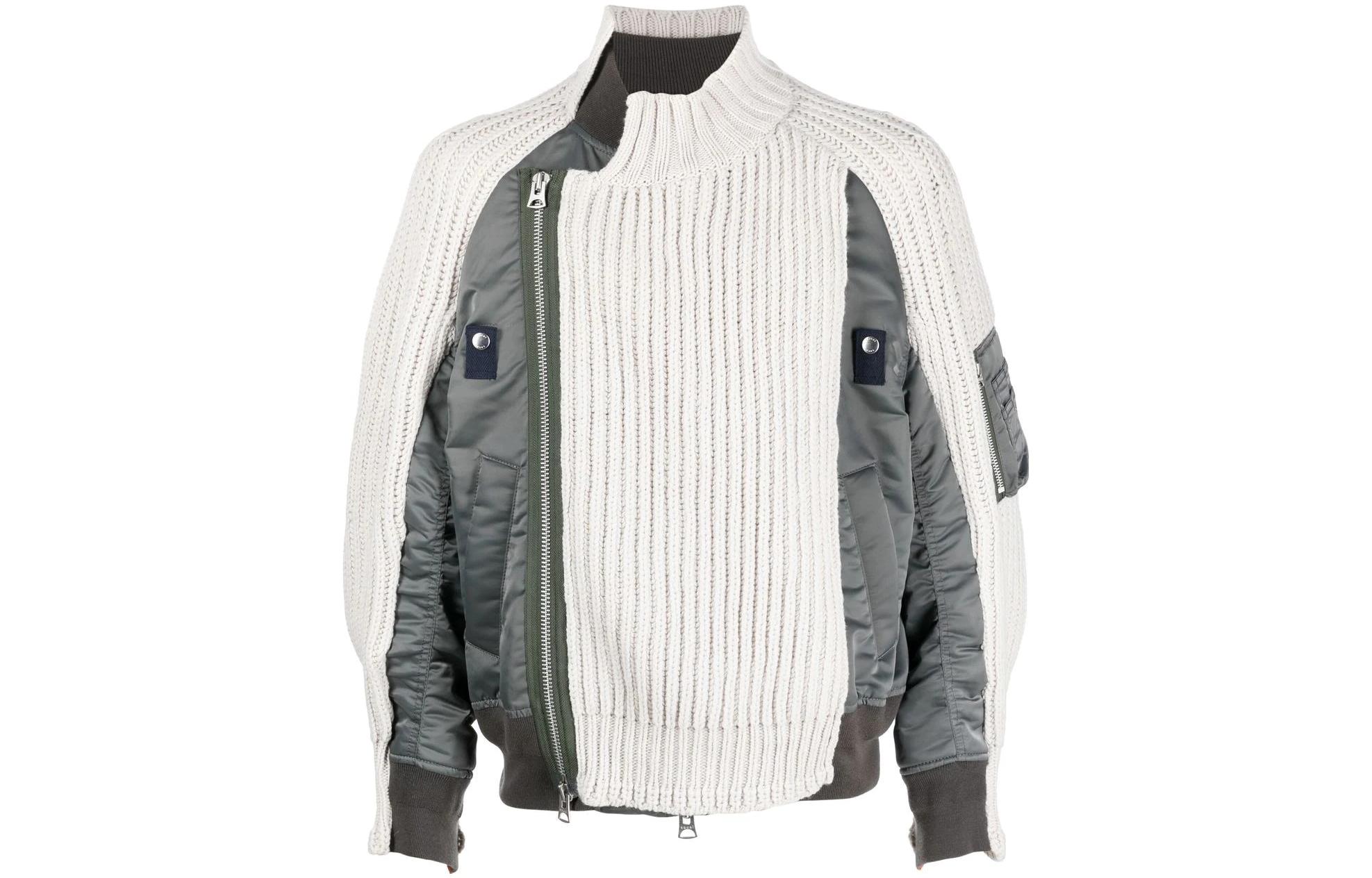 Sacai FW22 Knit-Panel Turtleneck Long-Sleeve Jacket White 2202826M391