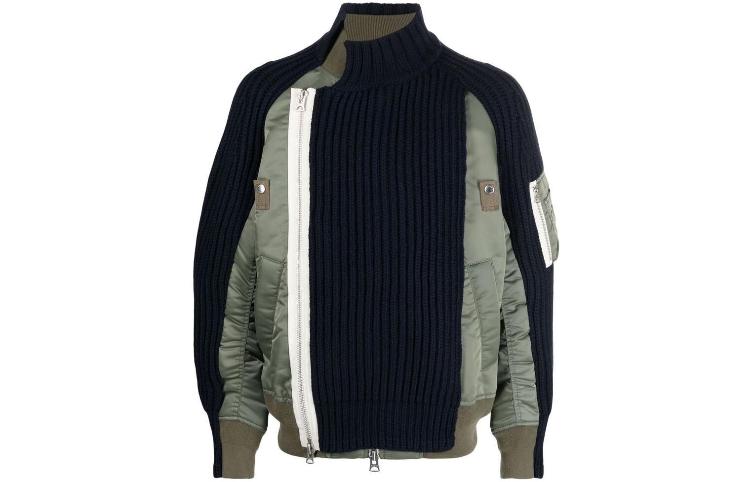 Sacai FW22 Knit Panel Stand Collar Jacket Black Long Sleeve 2202826M212