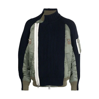 Sacai FW22 Knit Panel Stand Collar Jacket Black Long Sleeve 2202826M212