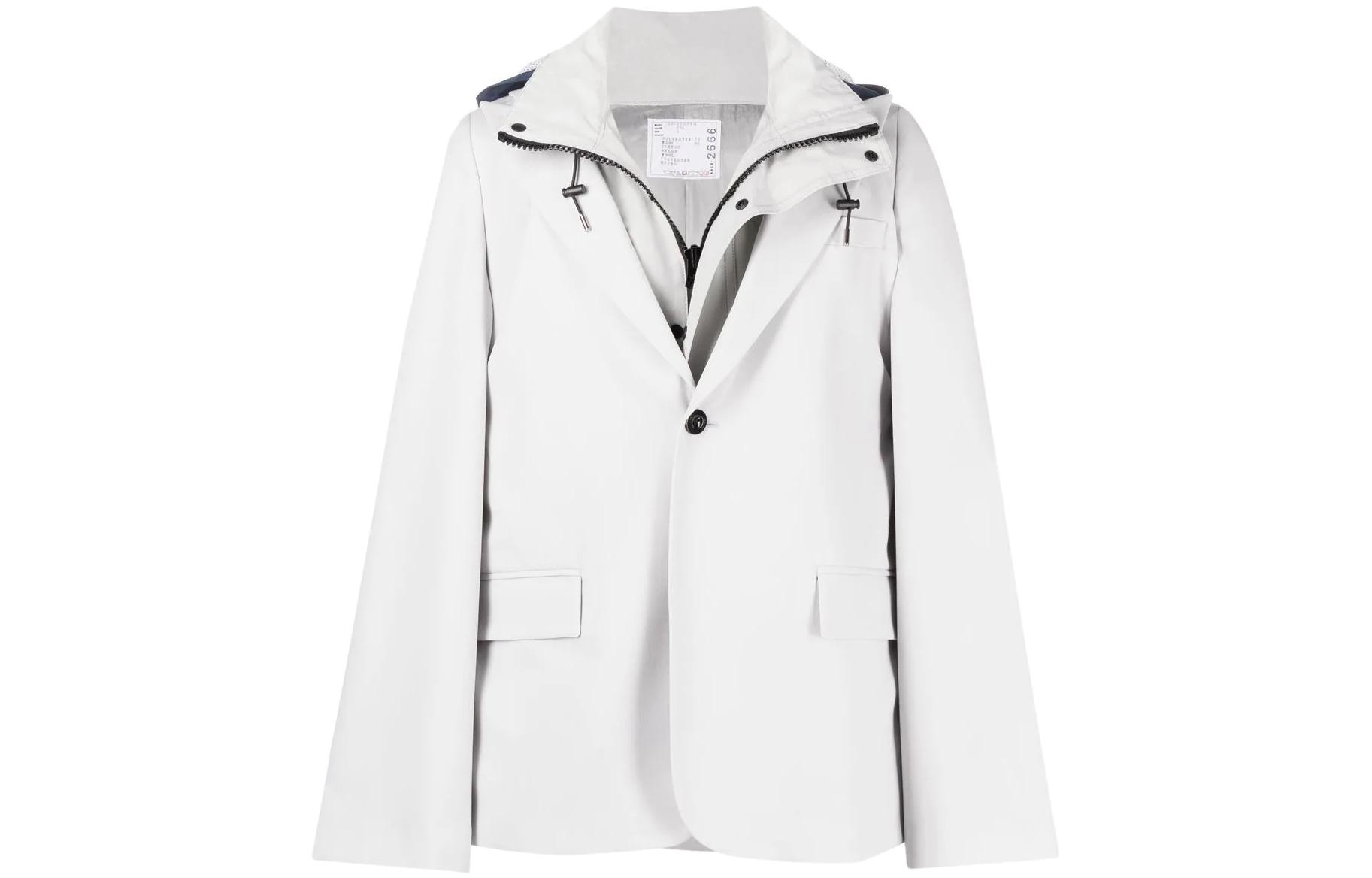 Sacai FW22 Layered Hoodie Blazer Jacket White 22-02666