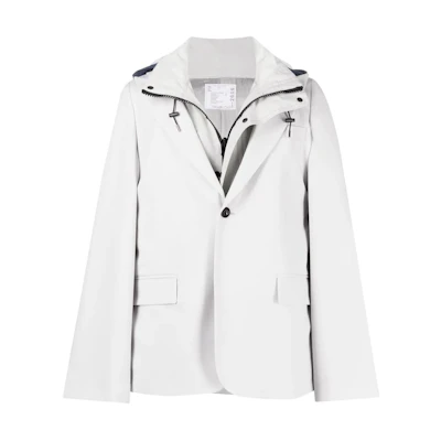 Sacai FW22 Layered Hoodie Blazer Jacket White 22-02666