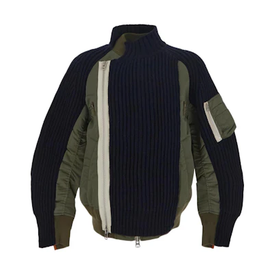 Sacai FW22 Olive Green Colorblock Zip-Up High Collar Jacket 02826M212
