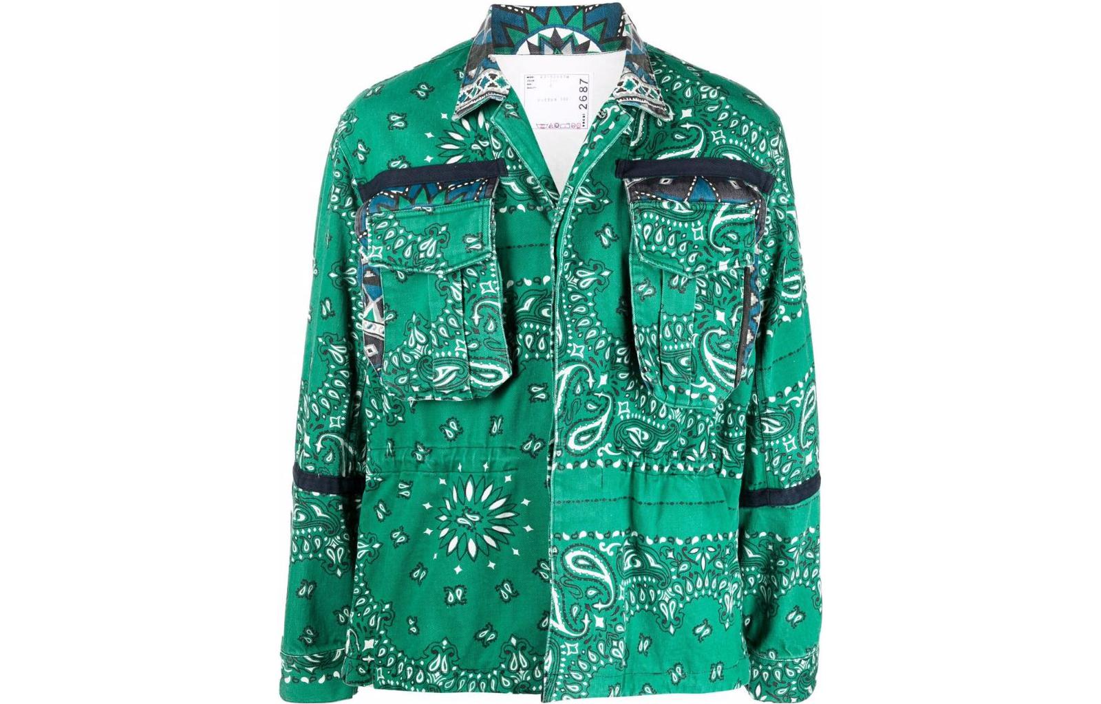 Sacai FW22 Paisley Print Long Sleeve Jacket Green 2202687M551