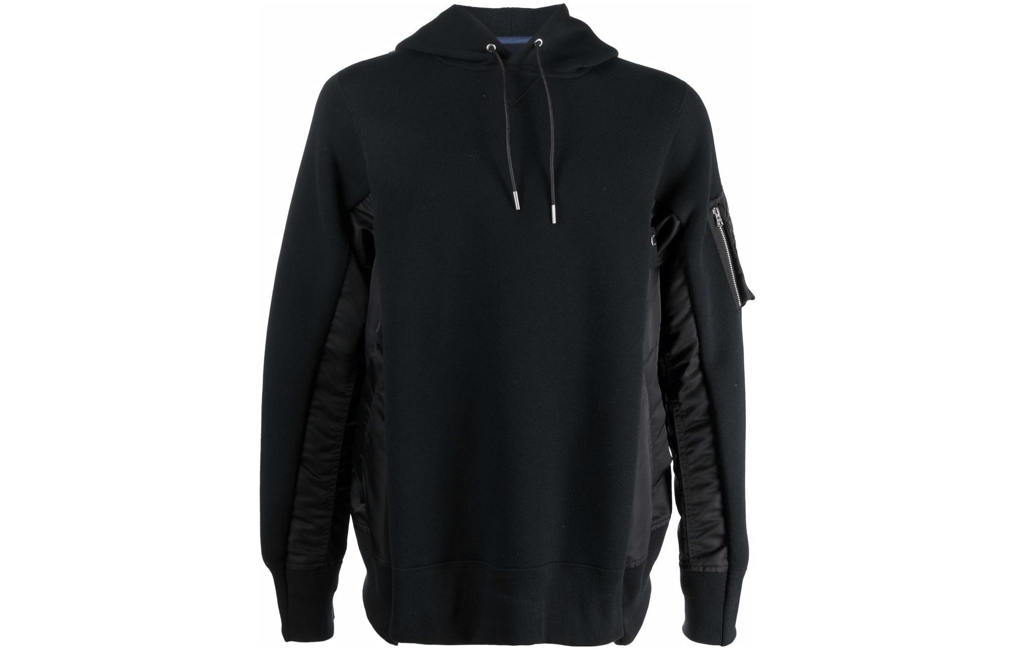 Sacai FW22 Patchwork Design Solid Color Hoodie Black Mens SCM044-002