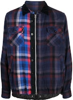 Sacai FW22 Plaid Print Zip Shirt Jacket Mens Navy Blue 22-02838M201 Sacai FW22 Plaid Print Zip Shirt Jacket Mens Navy Blue 22-02838M201