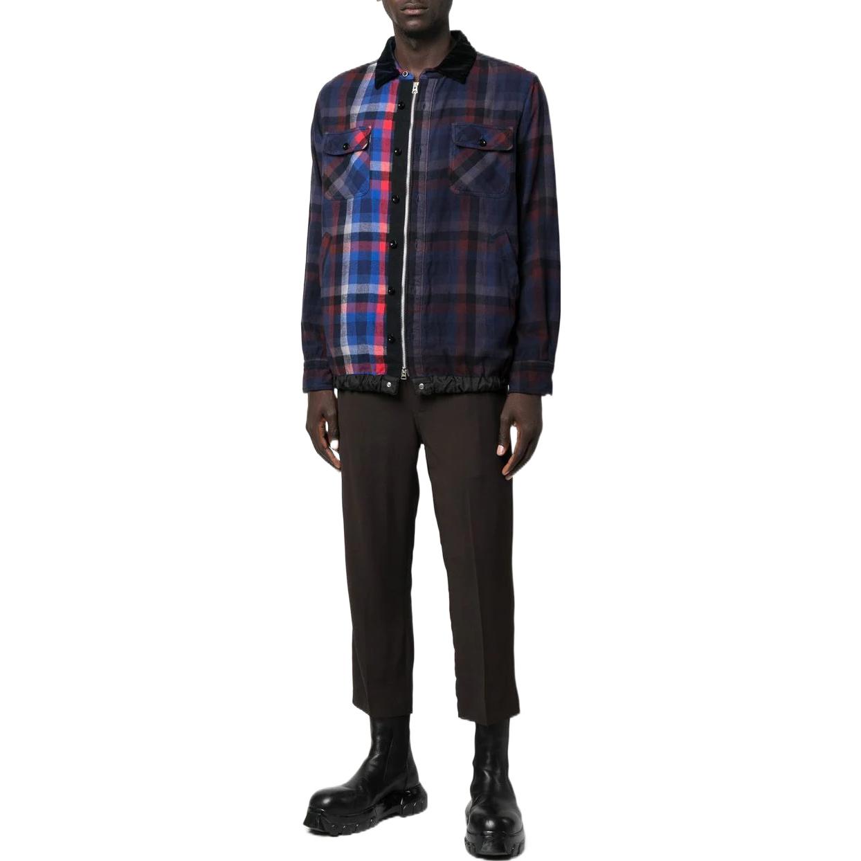 Lookbook サカイ FW22 プレイドプリント ジップシャツジャケット メンズ ネイビーブルー 22-02838M201