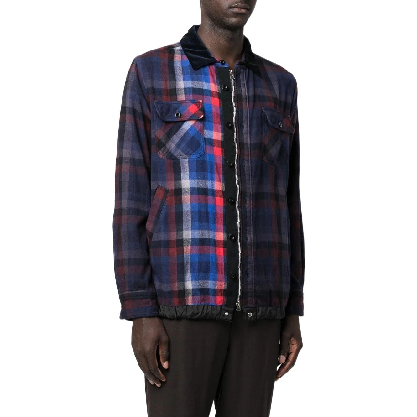 Purchase サカイ FW22 プレイドプリント ジップシャツジャケット メンズ ネイビーブルー 22-02838M201