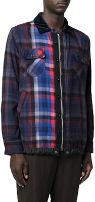 サカイ FW22 プレイドプリント ジップシャツジャケット メンズ ネイビーブルー 22-02838M201 Purchase サカイ FW22 プレイドプリント ジップシャツジャケット メンズ ネイビーブルー 22-02838M201