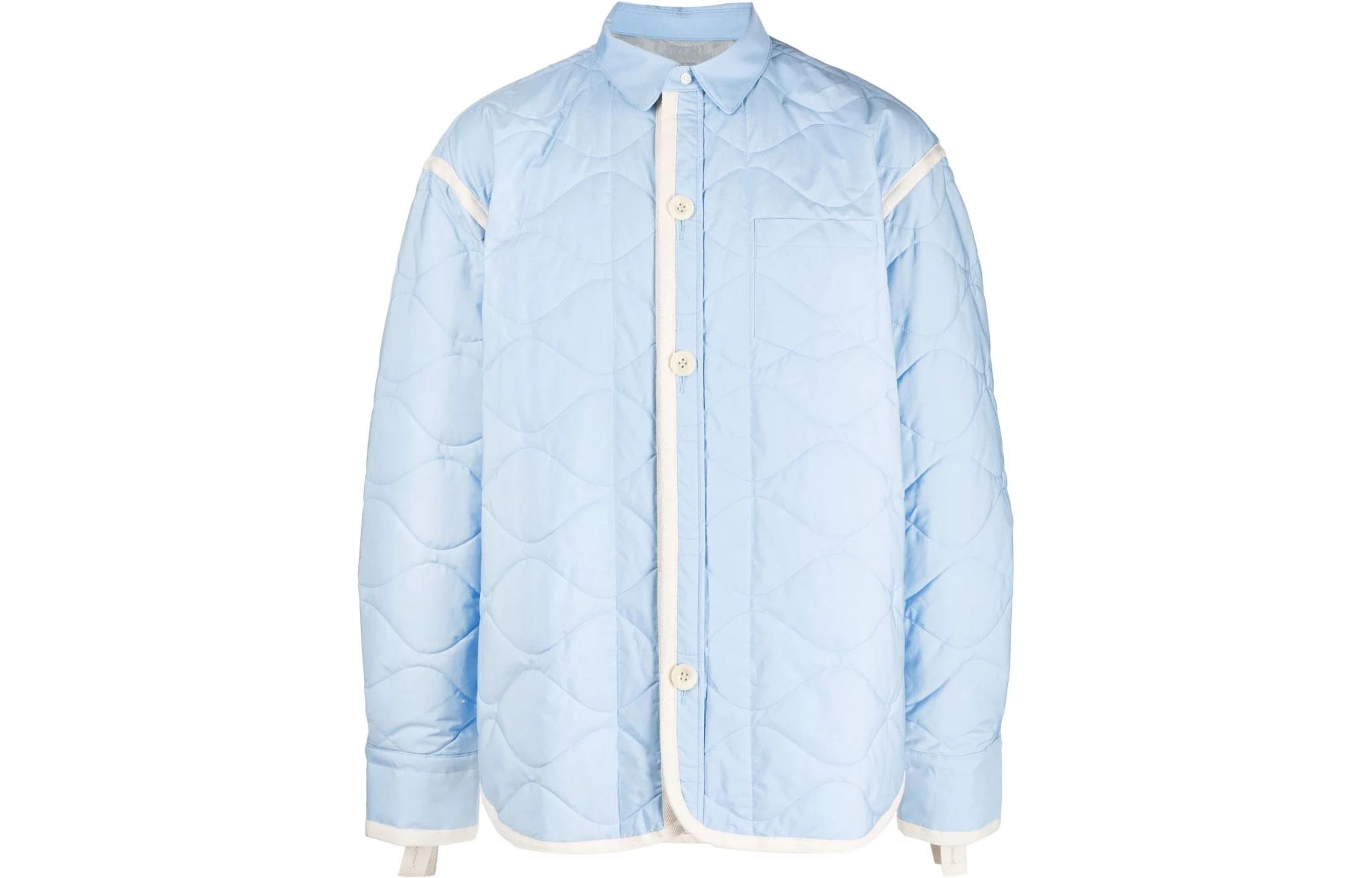 Sacai FW22 Quilted Collar Striped Trim Jacket Menswear - Blue 220-2847M451