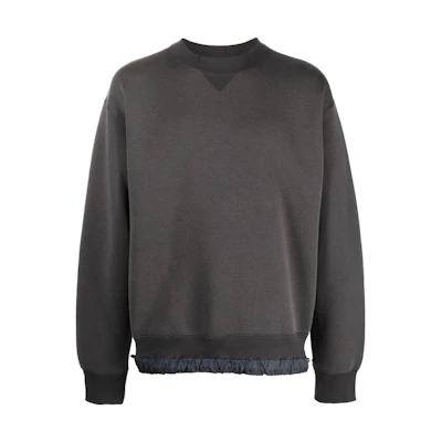 Sacai FW22 Solid Color Frayed Stitch Crewneck Pullover Sweatshirt Grey Men 2202865M326
