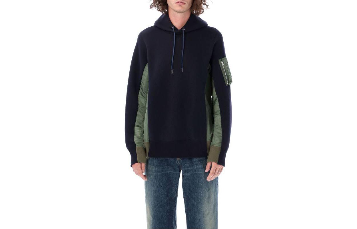 Sacai FW22 Spliced Drawstring Hoodie Deep Blue SCM044FN-212