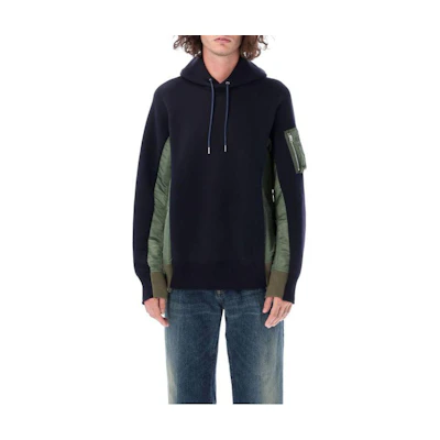 Sacai FW22 Spliced Drawstring Hoodie Deep Blue SCM044FN-212