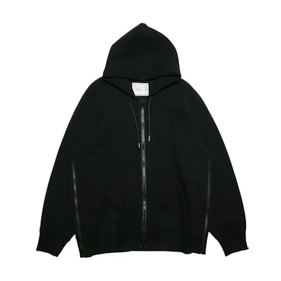 Sacai FW23 Black Zipper Cardigan Sweatshirt with Letter Pattern Design 23-03255BLK