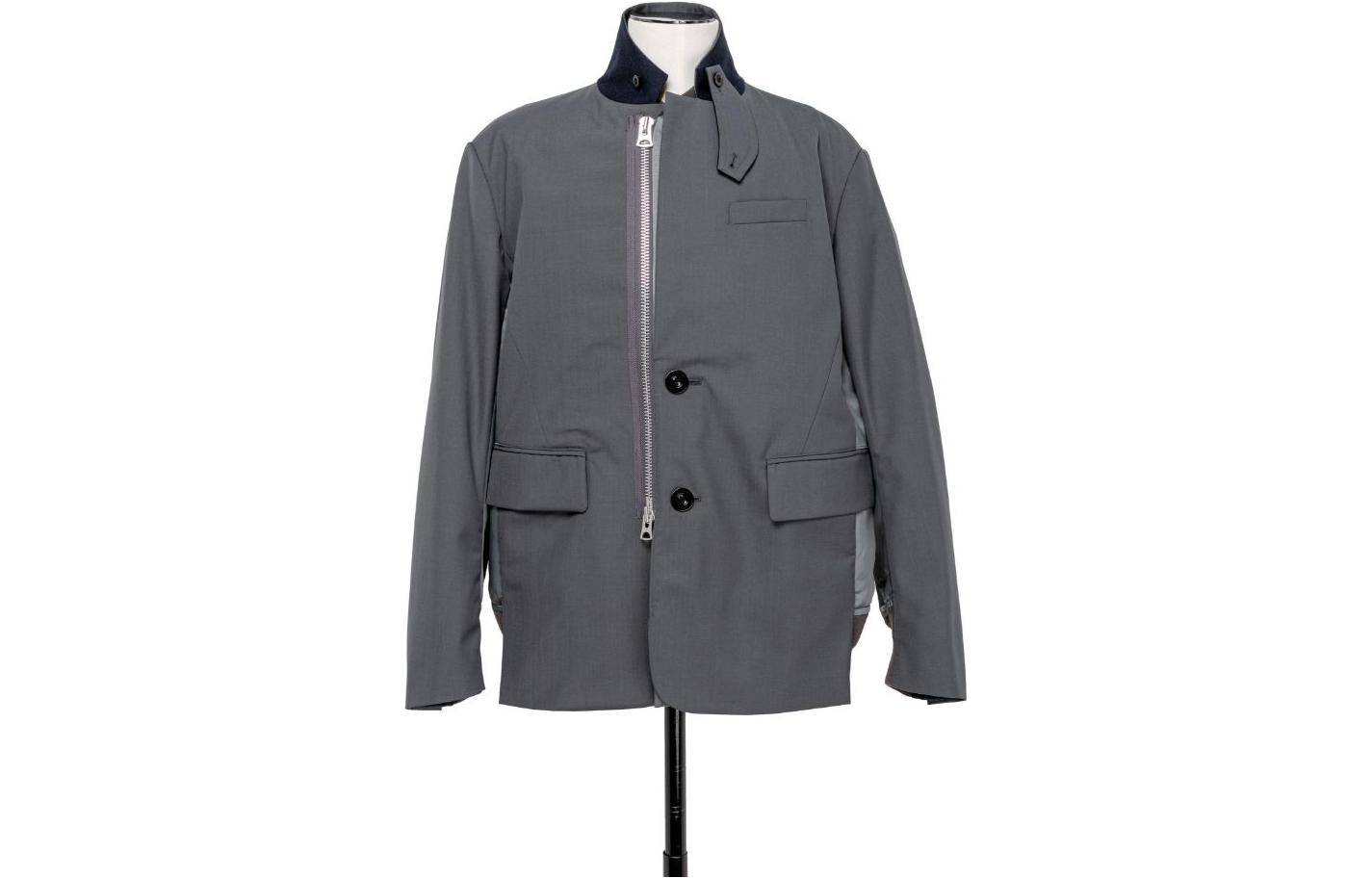 Sacai FW23 Colorblock High Collar Zip Jacket Grey 23-03116M-301