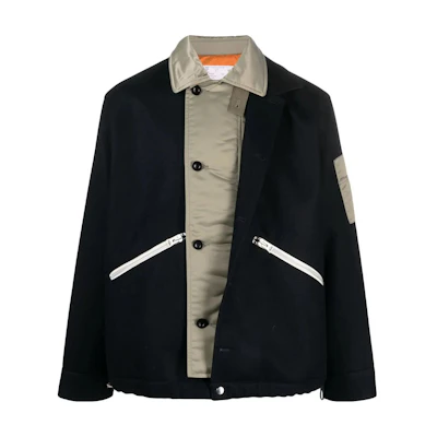 Sacai FW23 Single-Breasted Long Sleeve Jacket Navy Blue 23-03115M-201
