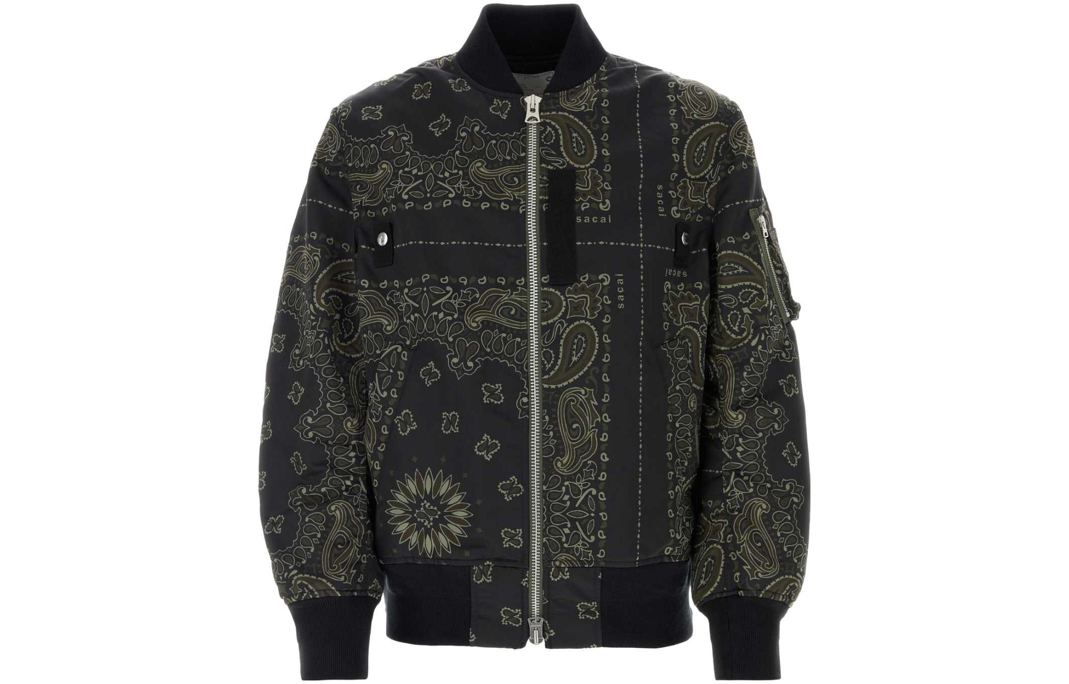 Sacai FW23 Vintage Print Zip-Up Loose Fit Jacket Black 23-03150M201