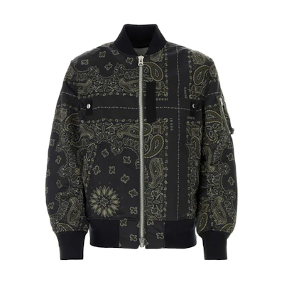 Sacai FW23 Vintage Print Zip-Up Loose Fit Jacket Black 23-03150M201