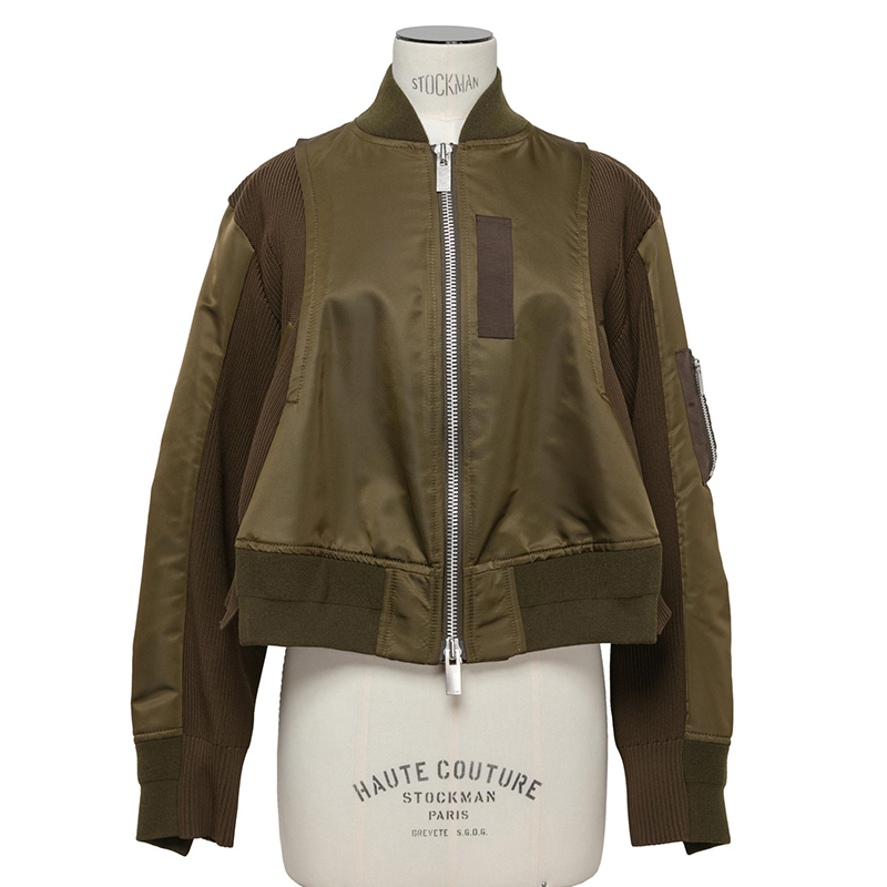 Sacai FW24 Knit Blouson Olive Green Unisex Zip-Up Jacket 24-07383-826