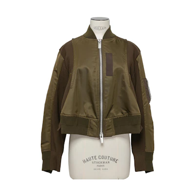 Sacai FW24 Knit Blouson Olive Green Unisex Zip-Up Jacket 24-07383-826