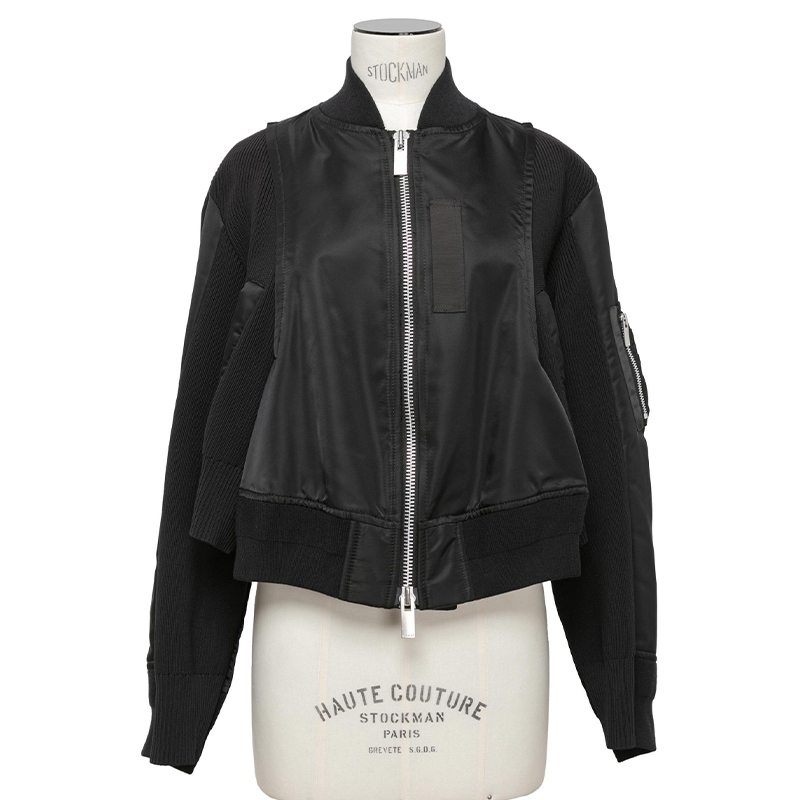 Sacai FW24 Knit Blouson Zip-Up Jacket Unisex Black 24-07383-001
