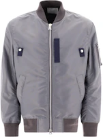 Sacai Gray Zip-Up Bomber Jacket with Stand Collar Long Sleeves SCM201326 Sacai Gray Zip-Up Bomber Jacket with Stand Collar Long Sleeves SCM201326