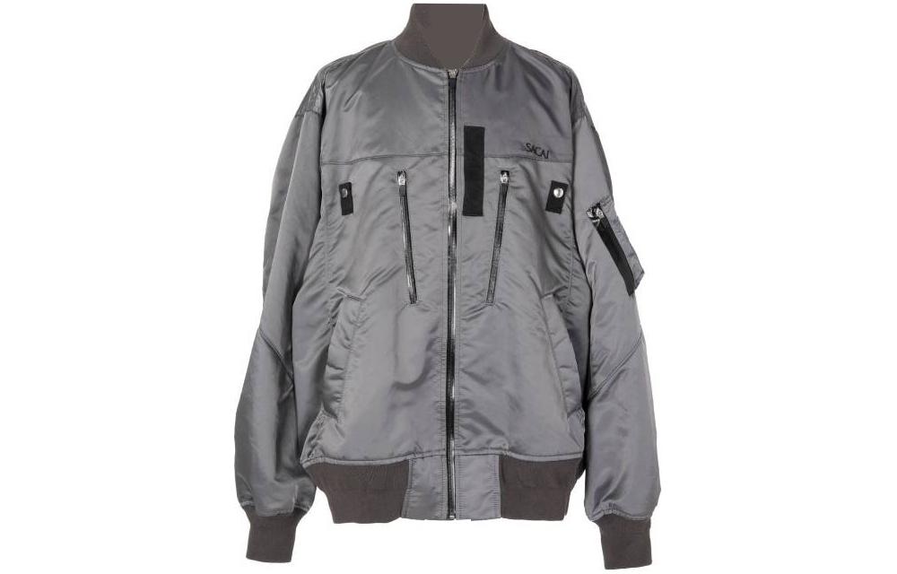 Sacai Grey Solid Zip-Up High Collar Jacket Outerwear 23-03254M-326