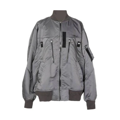 Sacai Grey Solid Zip-Up High Collar Jacket Outerwear 23-03254M-326