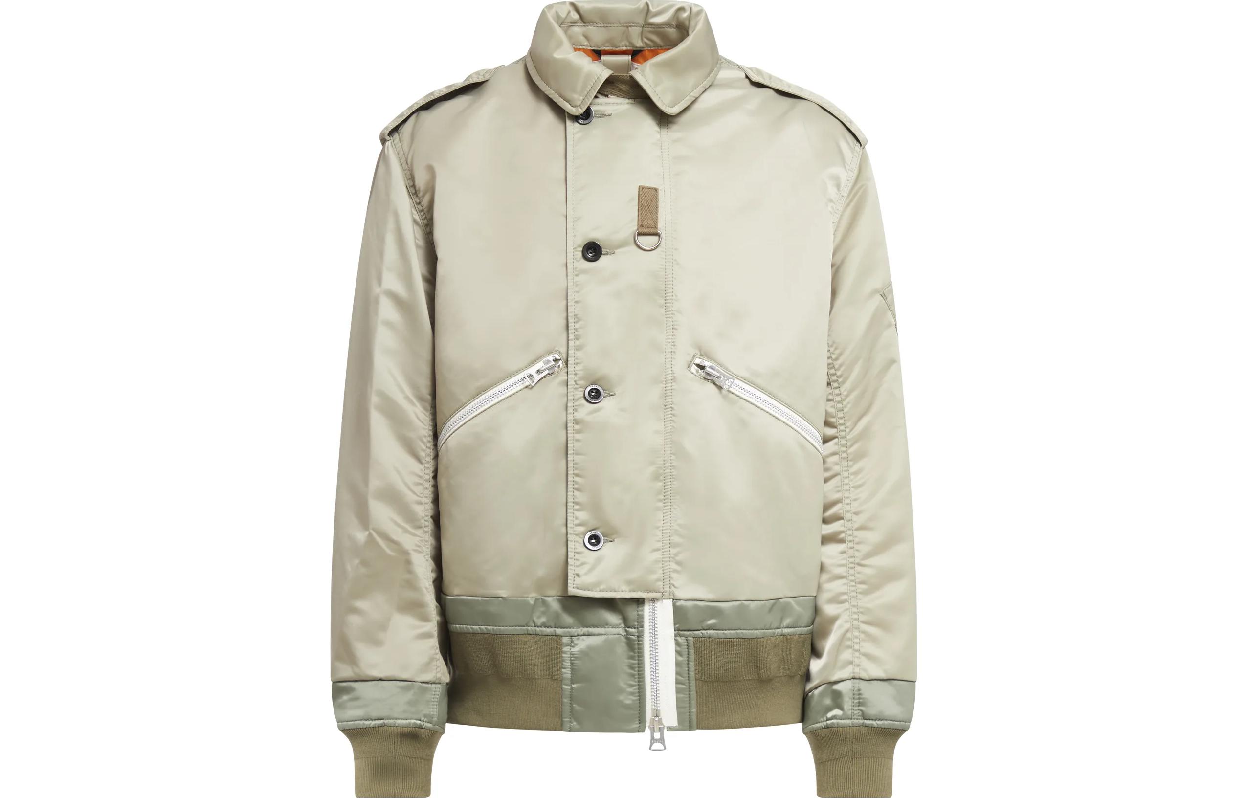 Sacai Khaki Long Sleeve Jacket with Zipper and Spread Collar 2303164M535