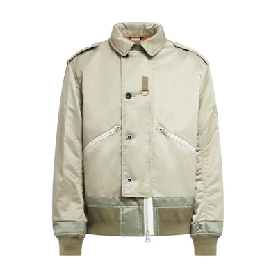 Sacai Khaki Long Sleeve Jacket with Zipper and Spread Collar 2303164M535