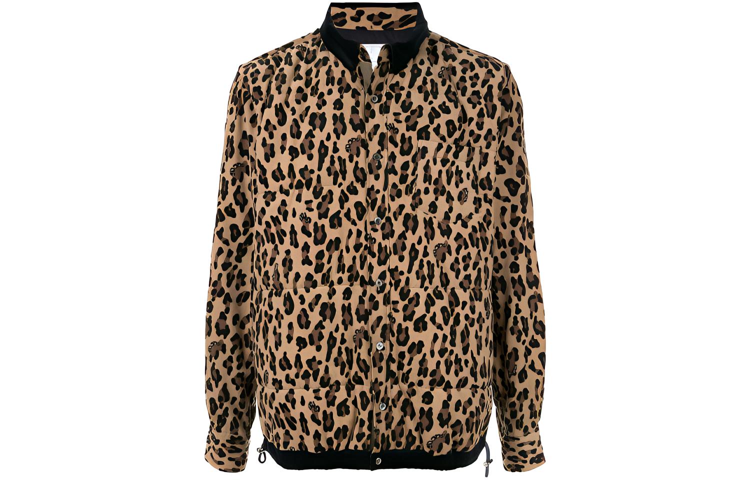 Sacai Leopard Print Jacket with Chest Pocket Yellow Menswear 19-02053
