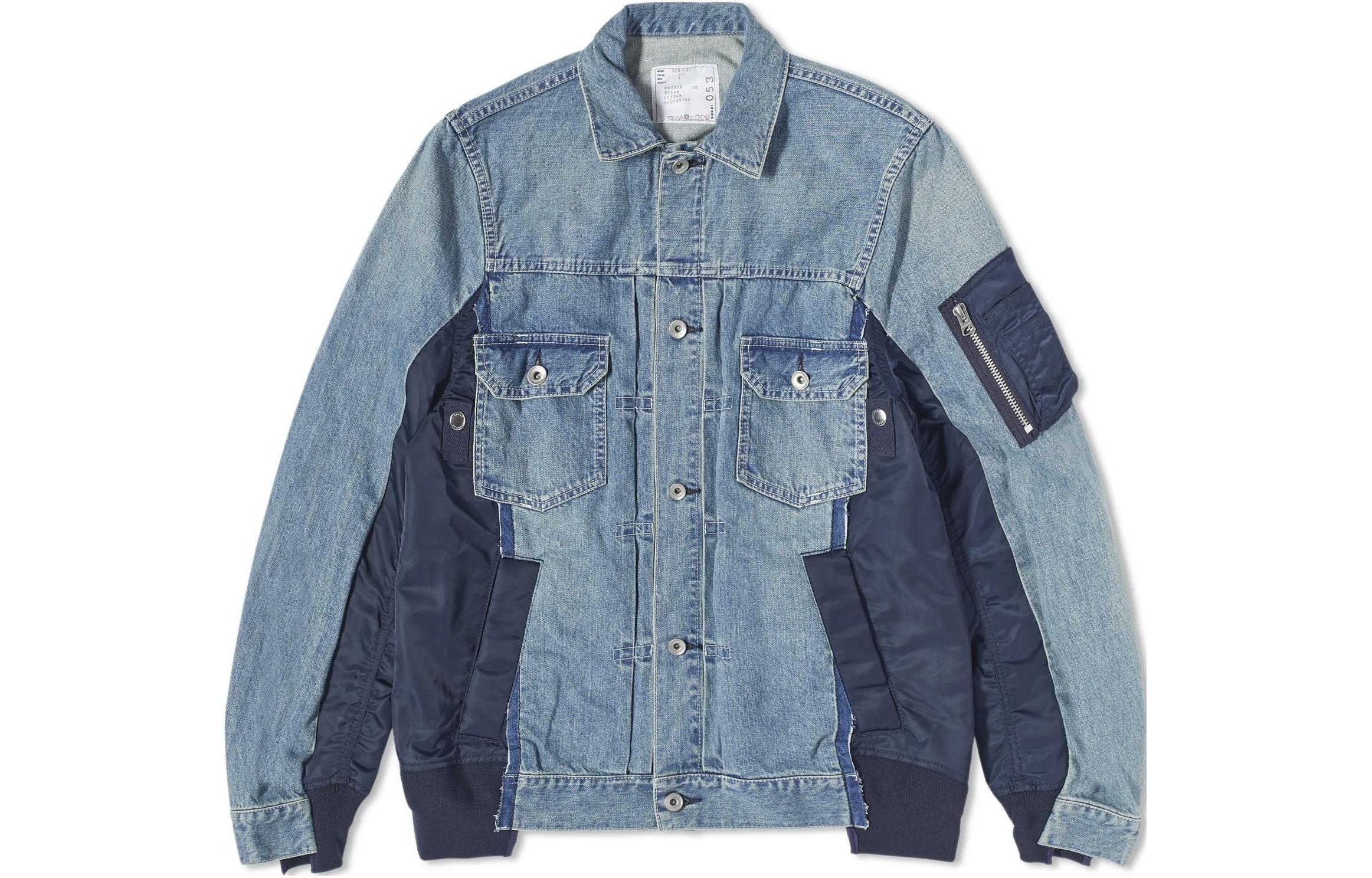 Sacai Light Blue Unisex Flight Jacket with Collar and Pockets SCM-053-451