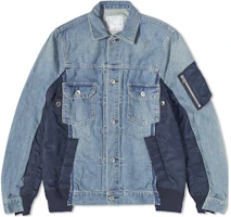 Sacai Light Blue Unisex Flight Jacket with Collar and Pockets SCM-053-451 Sacai Light Blue Unisex Flight Jacket with Collar and Pockets SCM-053-451